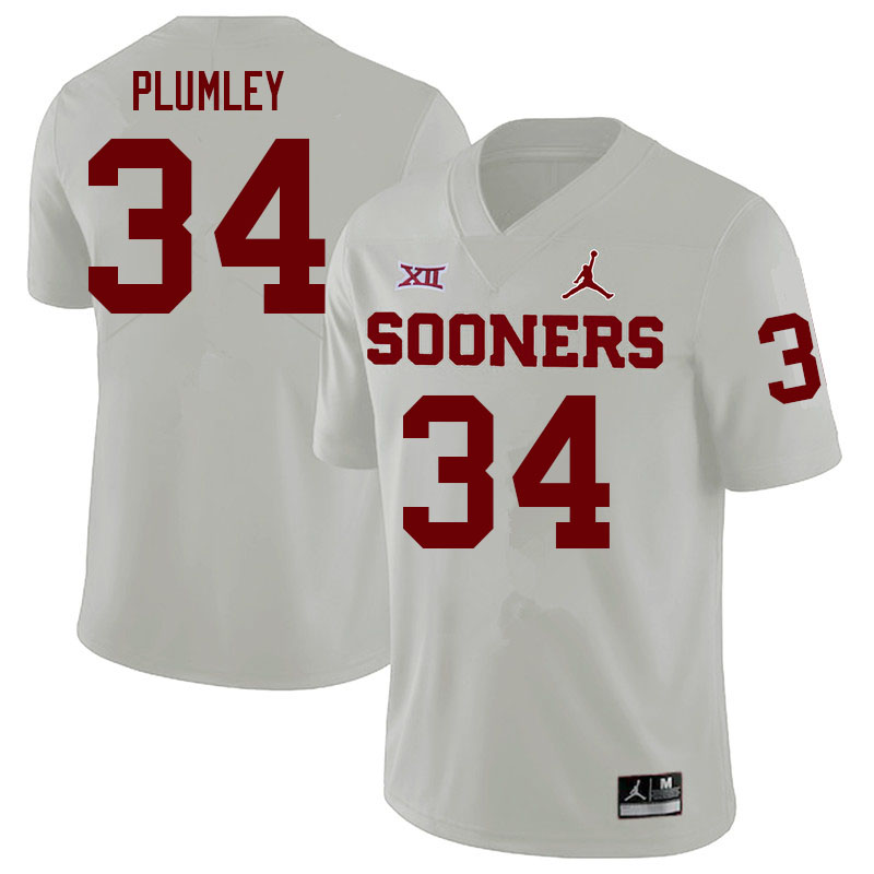 Men #34 Dorian Plumley Oklahoma Sooners College Football Jerseys Sale-White